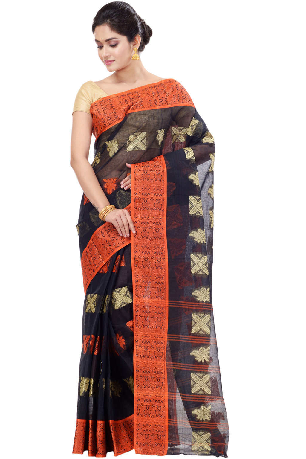 Black Pure Cotton Suparna Buti Tant Saree (755)